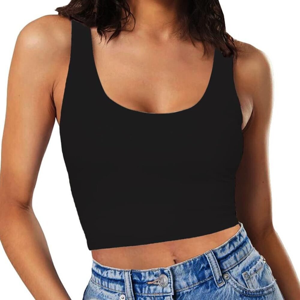 Women’s Sleeveless Crop Top Polyester Spandex Double Layer Scoop Neck